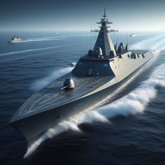 an artist's rendering of a navy ship in the ocean