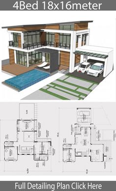 the floor plan for a four bedroom house with an attached garage and covered deck area