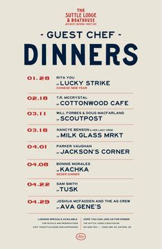 an event poster with the names and dates for diners in red, white and blue