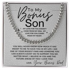 PRICES MAY VARY. Your stepson will swoon over this perfect jewelry gift from stepmother/stepfather. Let him know how much you care with an amazing gifts for bonus son that are unique just like him Keepsake Gifts: This is the perfect way to express your love for your bonus son on Birthday, Graduation Day, Christmas, Father's Day, or any anniversary. Our Cuban Chain necklace will be a special gift that he is sure to cherish forever Ready To Gift: Our jewelry comes with premium quality with a speci Christmas Gift Exchange, Cuban Chain Necklace, To My Son, Classic Necklace, Son Gift, Close My Eyes, Christmas Mom, With All My Heart, Gift Exchange