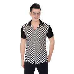 Men's retro shirt, checker shirt mens, Checker Shirt, men's shirt vintage, Men's vintage shirt, Men's Button Down Shirt, Men's Dress Shirt I wanted to design a 50s style dress shirt I seldom see in men's fashion. A classic black and white checker pattern print. Perfect for a night out bowling, or any special event. Handmade and custom made to order.  ● Fabric: four-way stretch (95% polyester and 5% spandex) ● Regular fit.This product is nonelastic. ● Button placket and Spread collar ● Fabric Wei Retro Plaid Shirt For Summer, Cheque Shirts Men, Black And White Checks Shirt, Retro Short Sleeve Plaid Shirt, Retro Plaid Short Sleeve Shirt, Mens Retro Shirts, Mens Checkered Shirt, Cotton Grid Pattern Button-up Shirt, 50s Fashion Dresses