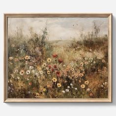 an oil painting of flowers in a field