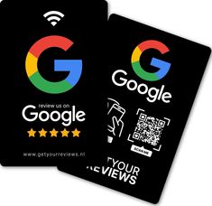 two black cards with google and your views stickers on each one, both showing the same logo