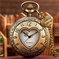 Brass Metal Bronze Pocket Watch. Super Cute Heart Detail On Face Opens Up Comes On Chain. Perfect Gift For A Friend Or Sister Comes With Her Without Charm. Heart Accessories, Heart Pocket, Fob Watch, Vintage Pocket Watch, Pendant Heart, Love Pendant, Watch For Women, Pendant Watches, Girls Watches