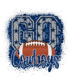 an image of a football with the word cowboys on it in blue and silver splatters