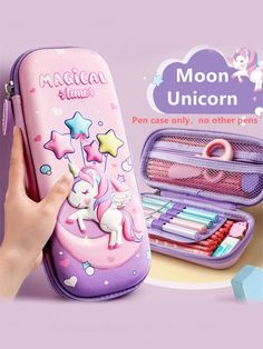 the unicorn pencil case is open and ready to be used