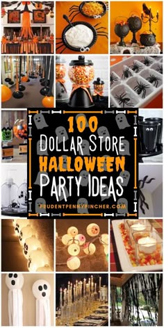 a collage of halloween party items with the words 100 dollar store halloween party ideas