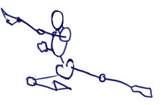 a drawing of a man kicking a soccer ball with an arrow in the air and heart shapes on it