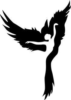 a black and white silhouette of a bird with its wings spread out to the side