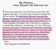 an image of a letter written in pink and purple with the words'i will redem time for you '