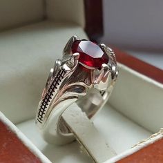 Description: Natural African Pigeon Blood Red Ruby Yaqoot in Sterling Silver, Authentic High-Quality Ruby Gemstone Jewelry Carat : 6 Carats Stone Dimensions : Ring Shape : Ruby | Oval Ring Sizes: All US, UK International Size Available  Re-sizable: Yes Type: Natural Unheated Untreated Gemstone Shipment Via FedEx Luxury Polished Men's Ruby Ring, Luxury Red Men's Ring As Gift, Mens Real Ruby Rings, Luxury Ruby Men's Anniversary Ring, Real Ruby Rings, Mens Ruby Ring, Red Ruby Ring, Blood Ruby, Mens Gemstone Rings