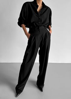 Gelso Pleated Trousers - Black – The Frankie Shop Stealth Wealth, Black Monochrome, Trouser Outfit, The Frankie Shop, Suiting Fabric, Wide Trousers, Frankie Shop, Wool Shirt, Pleated Trousers