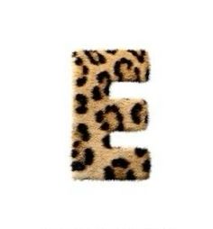 the letter e is made up of leopard print fur and has an animal pattern on it