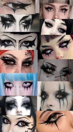 Glam Goth Makeup Looks, Makeup Ideas For Rock Concert, Punk Makeup Looks Eyes, Goth Cat Eye Makeup, Gothic Makeup Inspiration, Metal Festival Makeup, Traditional Goth Makeup Men, Horror Inspired Makeup, Punk Aesthetic Makeup