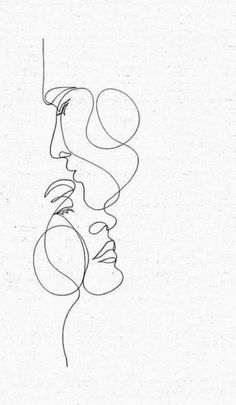 a line drawing of two people's faces, one is looking at the other