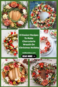 christmas wreaths made with fresh flowers and greenery are featured in this collage