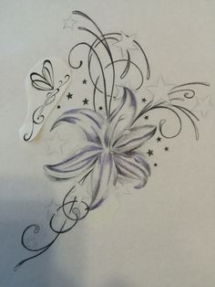 a drawing of a flower with stars and swirls on it's back side