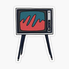 an old tv sticker is shown on a white background with black and red lines