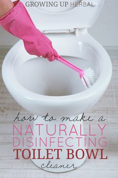 a person in pink gloves is cleaning a toilet bowl with a brush and cleaner cloth