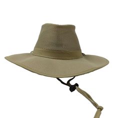 Montana mesh safari hat provides airy, lightweight sun protection. 3.5" wide brim with mesh top and fabric underbrim. Dented crown with mesh sidewall. Chin strap with toggle lock, Rated for excellent UPF 50+ sun protection. Packable hat. Fold it like a taco and secure with the chin strap. 71% nylon, 29% polyester. No Fly Zone hats provide non-toxic, odorless, invisible protection to repel insects. Sweating and washing won't deteriorate effectiveness. Hats maintain protection after 70 washings, e Adjustable Lightweight Mesh Hat, Beige Panama Hat For Outdoor, Summer Camping Sun Hat With Flat Brim, Beige Panama Hat With Upf 50+ For Outdoor, Safari Style Fedora Sun Hat For Outdoor, Western Style Sun Hat For Summer Outdoor Activities, Safari Style Bucket Hat For Travel, Western Sun Hat For Summer Outdoor Activities, Safari Bucket Hat For Travel