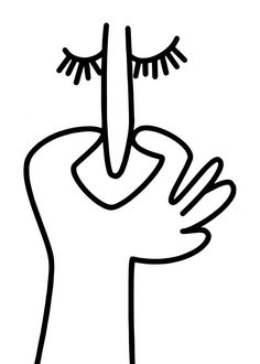 a black and white drawing of a person's hand with long eyelashes on it