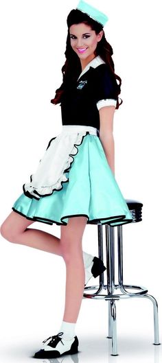 Waitress Costume, Halloween Oktoberfest, Grease Party, Mode Rockabilly, 1950s Diner, Rockabilly Mode, Car Hop, Costume For Women, American Diner