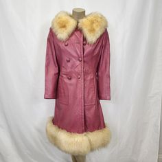 Size 10 Length 21" Sleeves 21" Bust 17" Shoulder to Shoulder 18" Leather Coat With Fur, 70s Mode, Fashion Eras, Pink Winter Coat, Coat With Fur, Pink Winter, Womens Jackets, Fit Inspo, 70s Fashion