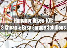 how to hang bikes in garage Hanging Bikes In Garage Ceilings, Garage Bicycle Storage Ideas, Hang Bikes In Garage, Hanging Bikes In Garage, Bikes In Garage, Garage Solutions, Bike Storage Garage, Bicycle Storage