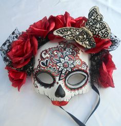 El Dia de los Muertos, day of the Dead Red Masquerade Skull Mask. $45.00, via Etsy. Red Masquerade, Day Of The Dead Mask, Red Home Accessories, Day Of The Dead Party, Den Mrtvých, Day Of Dead, Day Of The Dead Skull, Skull Mask