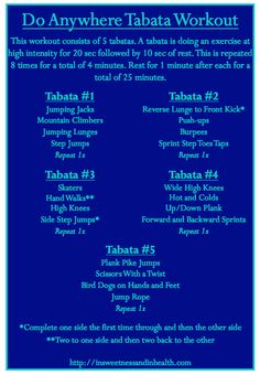 a blue poster with the words do anywhere tabata workouts on it and an image of