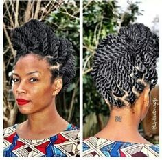 Marley Twist Updo - http://www.blackhairinformation.com/community/hairstyle-gallery/updos/marley-twist-updo/ #twists #updo #protectivestyle Marley Twists Updo, Marley Twist, Twist Updo, Twisted Updo, Flat Twist, Hairstyle Gallery, Natural Hair Inspiration