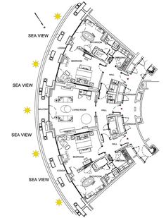 the floor plan for an apartment with three floors and four rooms, including one bedroom