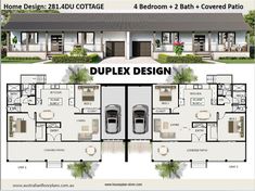 two story house plans with three car garages and four bedroom, 2 bath apartment