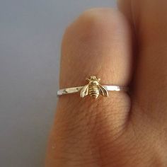 Simple tiny sterling silver bee ring, silver and gold brass stacking ring, hammered band ring Bee Jewellery, Rings Etsy, Bee Ring, Bee Jewelry, Hammered Band, Cute Rings, Trendy Jewelry, Pretty Jewellery, Ring Ring