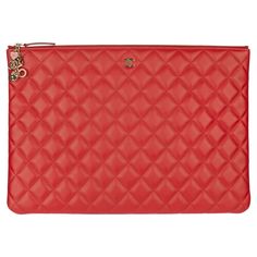 Brand: Chanel Product: Quilted Lambskin Clutch Size: 34 L x 24 H x 1.5 D cm Colour: Red Material: Lambskin Leather Hardware: Gold Tone Series: 22 2016-2017 Condition: Excellent: The product is in excellent condition, displaying minimal signs of wear. The product has been well-maintained and shows no significant flaws or damage. Additional Details: This item presents in excellent condition with minor signs of use. There is a small black mark present on the front panel. Accompanied By: Chanel Dust Bag & Authenticity Card Luxury Red Rectangular Box Bag, Dior 30 Montaigne Bag, Red Chanel Classic Flap, Luxury Red Clutch Wallet, Chanel Handbags Red, High-end Red Rectangular Box Bag, Gucci Clutch, Vintage Chanel Bag, Red Louboutin