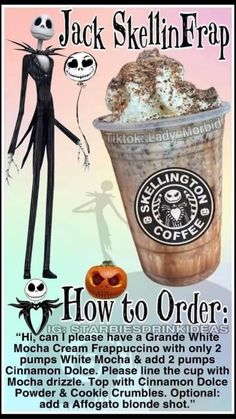 an advertisement for jack skellingin'frap coffee