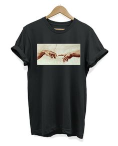 Michelangelo Creation Of Adam Art Aesthetic Renaissance T-Shirt Available Sizes: Small Medium Large X-Large 2X-Large Condition: Brand new Michael Angelo Painting, Creation Of Adam Art, Michelangelo Creation Of Adam, Michael Angelo, Funky Tees, Hand Of God, Pop T, The Office Shirts, T Shirt Photo