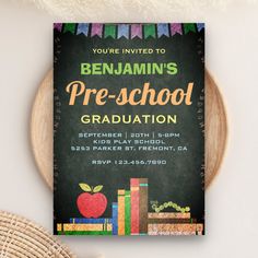 this is an image of a back to school party with books and apple on the chalkboard