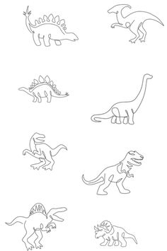 the different types of dinosaurs are shown in this coloring page, with each one being drawn