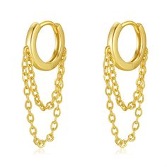 PRICES MAY VARY. ★Trendy Chain Hoop Earrings★ These exquisite small gold hoop earrings for women are crafted with sturdy and safe 925 sterling silver post clasp, easy to wear and comfortable, lightweight chain drop earrings is great for daily wear. The gold tassel earrings can also be mixed with other multiple cartilage piercing cuff earrings to create your own unique style. ★Quality Gold Huggie Earrings★ The material of the dangle chain mini hoop earrings is superior copper with 14k real gold p Daily Vibes, Gold Huggie Hoop Earrings, Gold Tassel Earrings, Small Gold Hoop Earrings, Earrings Hypoallergenic, Small Gold Hoops, Mini Hoop Earrings, Double Chain, Cartilage Piercing