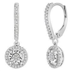 Sure to catch compliments, these diamond drop earrings glow with the brilliance of 82 round single-cut diamonds. Fashioned in sterling silver, center clusters of diamonds feature illusion settings crafted to double the dazzle! | Diamond Drop Earrings | Illusion Settings | Sterling Silver (1/4 ct. tw.) | Helzberg Diamonds Helzberg Diamonds, Diamond Drops, Stone Cuts, Diamond Drop Earrings, Polish Jewelry, Earring Backs, Jewelry Shop, Stone Color, Diamond Jewelry