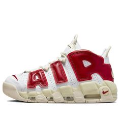 (WMNS) Nike Air More Uptempo 'White Red Sail' FN3497-100 Nike Air More Uptempo, Nike Air More, White Alabaster, Nike Air Shoes, Entertainment Design, Red Sneakers, Wish Shopping, Sport Watches, Nike Sportswear