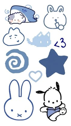 some stickers that are on the side of a white sheet with blue and black designs