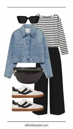 Fall Travel Capsule: Europe Edition Striped Tee & Black Pant how to look cute while sightseeing how to style black pants for sightseeing the best sneakers for fall travel versatile jean jacket Nashville personal stylists share tips for packing for Europe how to pack for a trip to Europe this fall what to wear in Europe this fall the best black pants for travel travel pants travel outfits travel style Portia De Rossi Style, What To Wear In Europe, Style Black Pants, Effortless Fall Outfits, Latest Fall Fashion Trends, Pack For A Trip, Open Stitch Sweater, Portia De Rossi, Packing For Europe