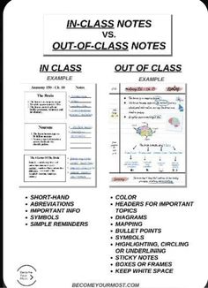 an instruction sheet for the class notes on out - class notes in english and spanish