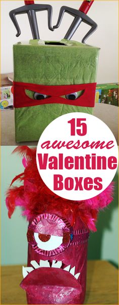 a box that has been made to look like a teenage mutant with the words, 15 awesome valentine boxes