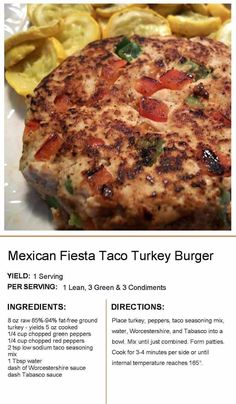 the menu for mexican fiesta taco turkey burger