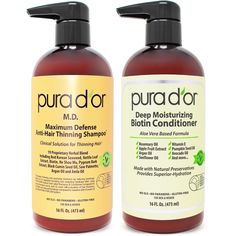 PURA D'OR M.D. Anti Hair-Thinning Shampoo and Conditioner Set �– Pura d'or Hair Thickening Shampoo, Hair Regrowth Shampoo, Biotin Hair, Biotin Shampoo, Shampoo For Thinning Hair, Shampoo And Conditioner Set, Organic Shampoo, Earthy Scent, Moisturizing Conditioner