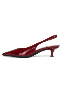 Slingback pointed toe kitten heel. Fits true to size Measurements taken from a size 7 2" Heel, 0.25" Platform Fabric Upper, Leather Lining, Synthetic Sole Red Kitten Heels, Pointed Toe Kitten Heels, 2024 Moodboard, Heeled Pumps, Kitten Heel Shoes, Spot Lights, Red Pumps, Kitten Heel Pumps, Red Heels