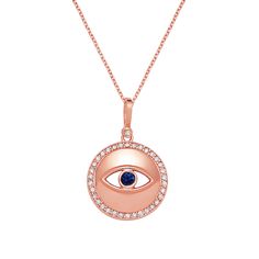 The handcrafted Round Diamond Evil Eye Necklace is hand set with a large 0.15ct Australian Blue Sapphire and 0.20cts of high quality natural diamonds. 

Size: 13mm (1/2" Inch)
Approx. .20cts of diamonds.
.15ct Australian Blue Sapphire
High Quality G Color VS2 Clarity Natural Diamonds
Solid 14K Gold
Lifetime Guarantee
Made in Los Angeles Diamond Necklace With Round Shape, Sterling Silver Diamond Necklace With Gemstone, Sterling Silver Round Diamond Necklace With Gemstone, Round Sapphire Diamond-accented Necklace, Diamond White Sapphire Round Necklace, Diamond White Sapphire Necklace, Round Sapphire Necklace With Diamond Accents, Round Sapphire Diamond Necklace With Diamond Accents, Round Sapphire Diamond Necklace With Accents